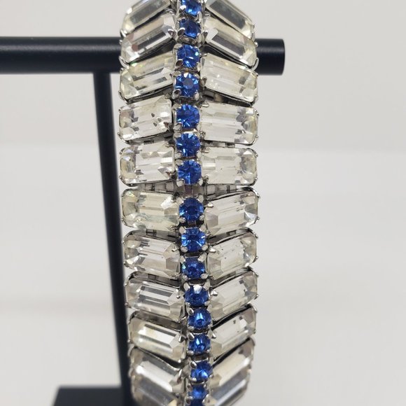 Vintage Cubic Zirconia Silver with Blue Cuff Bracelet - Picture 7 of 10